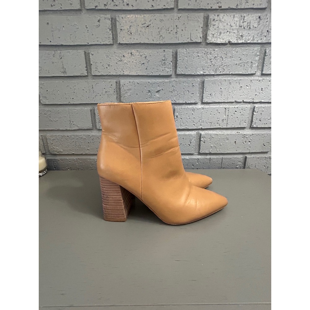 Shu‎ Shop Tan Ankle Boots Womens Size 8 Pointed Toe 3.5 inch Block Heel Booties